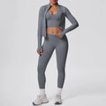 3PCS/set Women Sports Gym Yoga Set High Waisted Push Up Fitness Pants Sexy Backless Hanging Neck Bra Yoga Zipper Long Sleeves