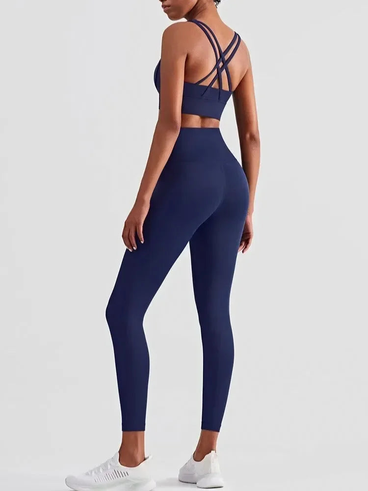Women's Naked Feeling 2 Piece Gym Set - Seamless Sports Bra & High Waist Leggings, Shockproof Breathable Fitness Clothing, S-XL
