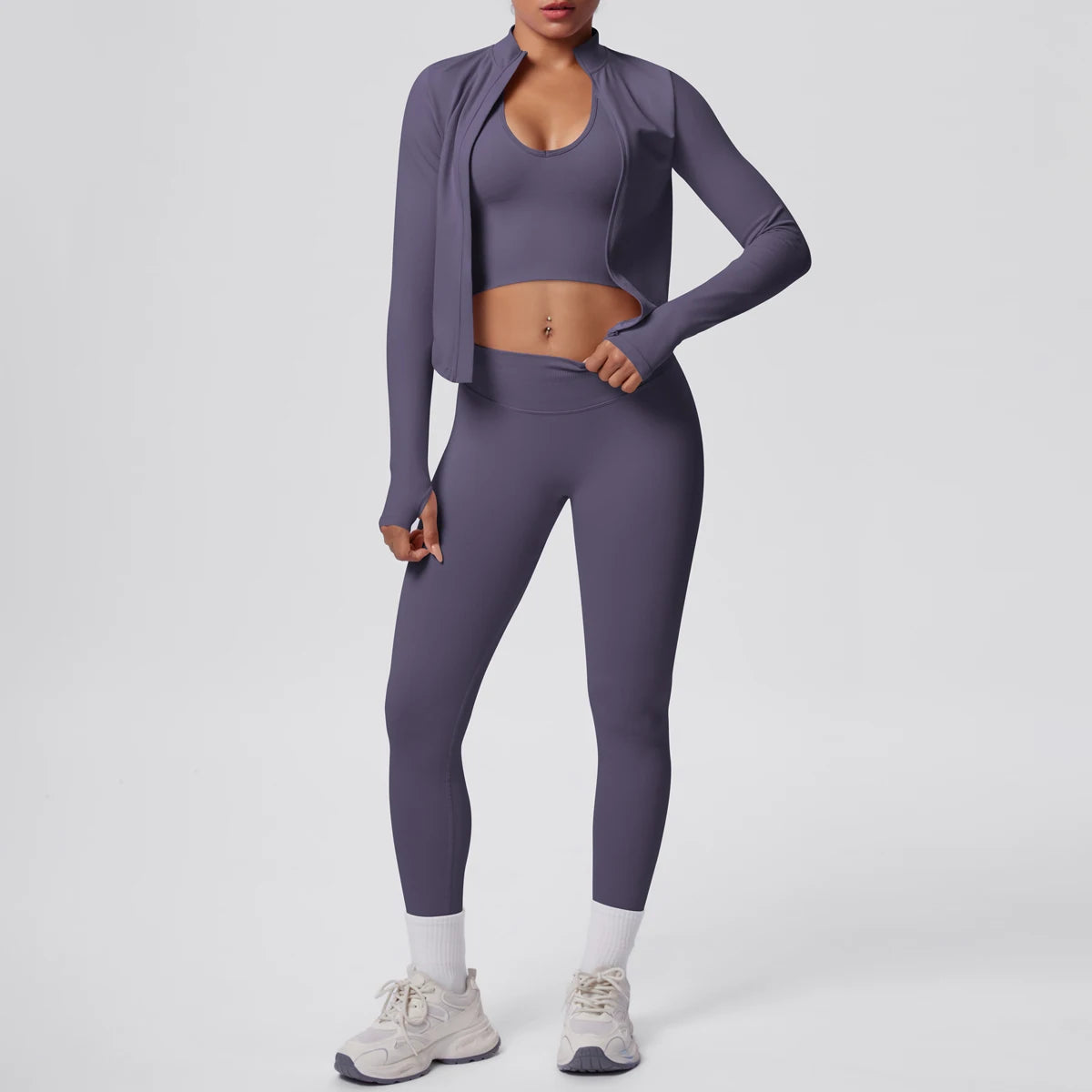 3PCS/set Women Sports Gym Yoga Set High Waisted Push Up Fitness Pants Sexy Backless Hanging Neck Bra Yoga Zipper Long Sleeves