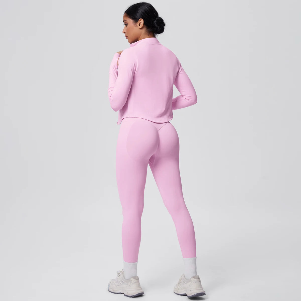 3PCS/set Women Sports Gym Yoga Set High Waisted Push Up Fitness Pants Sexy Backless Hanging Neck Bra Yoga Zipper Long Sleeves