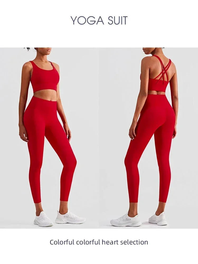 Women's Naked Feeling 2 Piece Gym Set - Seamless Sports Bra & High Waist Leggings, Shockproof Breathable Fitness Clothing, S-XL