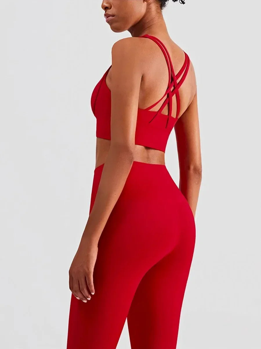 Women's Naked Feeling 2 Piece Gym Set - Seamless Sports Bra & High Waist Leggings, Shockproof Breathable Fitness Clothing, S-XL